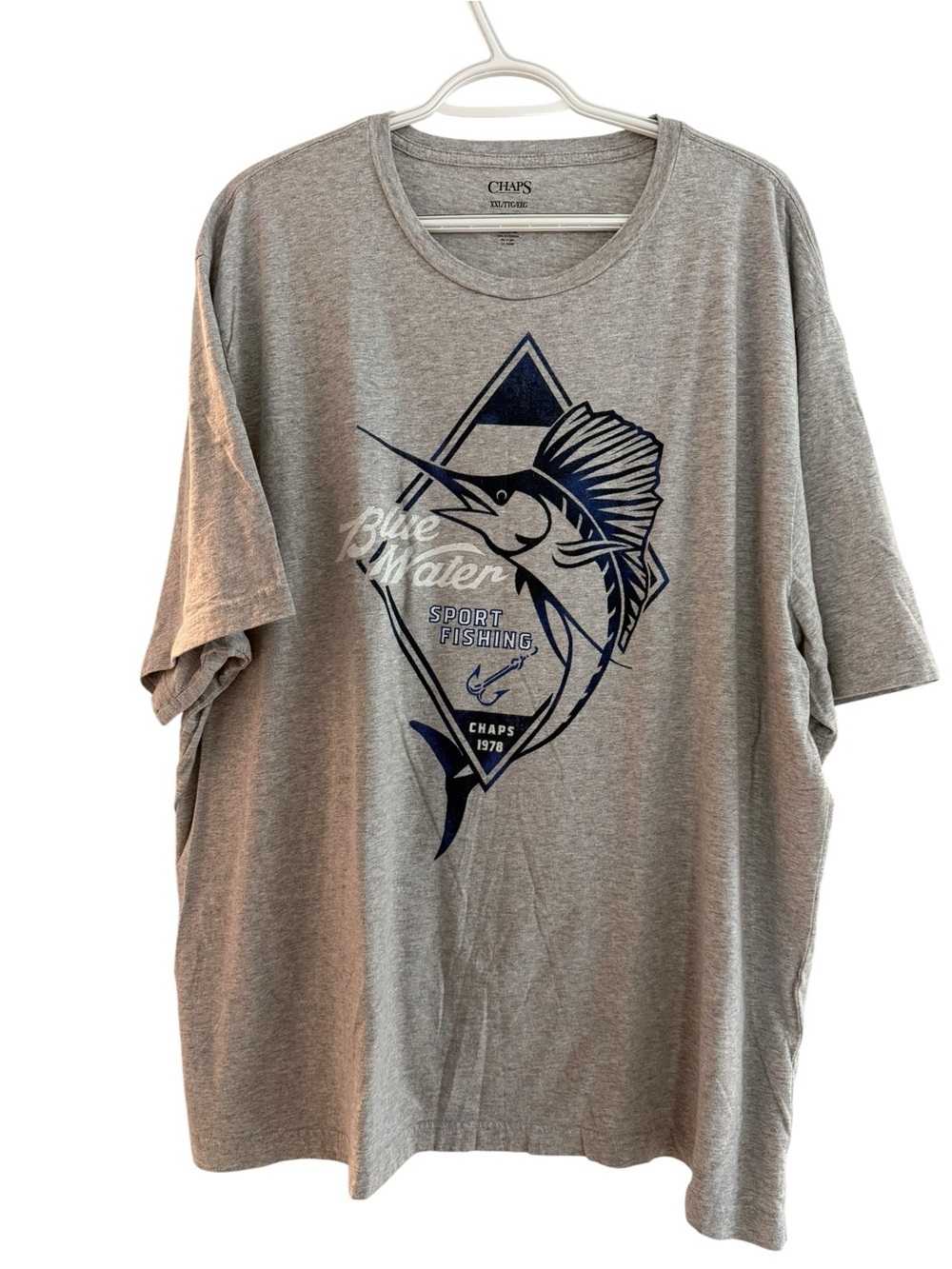 Chaps big man Gray Tee with Navy Fishing Graphic 100% cotton
